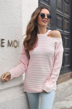 Ribbed Cold Shoulder Round Neck Pullover Sweater for a perfect OOTD – dress to impress outfits from Amexza