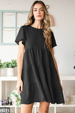 Heimish Swiss Dot Short Sleeve Tiered Dress Black for a perfect OOTD – dress to impress outfits from Amexza