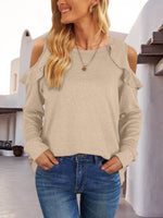 Round Neck Ruffled Cold-Shoulder Blouse - Amexza