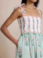 Floral Striped Maxi Cami Dress with Tie Straps