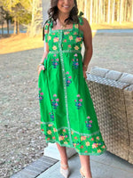 Printed Tie Shoulder Midi Dress