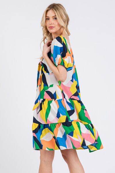 Ces Femme Abstract Print Sweetheart Neck Puff Sleeve Dress for a perfect OOTD – dress to impress outfits from Amexza