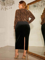 Honey Plus Size Surplice Neck Long Sleeve Slit Dress for a perfect OOTD – dress to impress outfits from Amexza