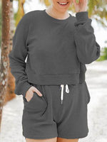 Ribbed Round Neck Long Sleeve Top and Shorts Set for a perfect OOTD – dress to impress outfits from Amexza