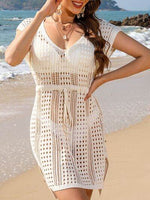 Openwork V-Neck Cap Sleeve Cover-Up Tan for a perfect OOTD – dress to impress outfits from Amexza