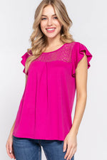 ACTIVE BASIC Ruffle Short Sleeve Lace Detail Knit Top MAGENTA for a perfect OOTD – dress to impress outfits from Amexza