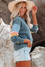 Color Block Round Neck Long Sleeve Sweatshirt for a perfect OOTD – dress to impress outfits from Amexza