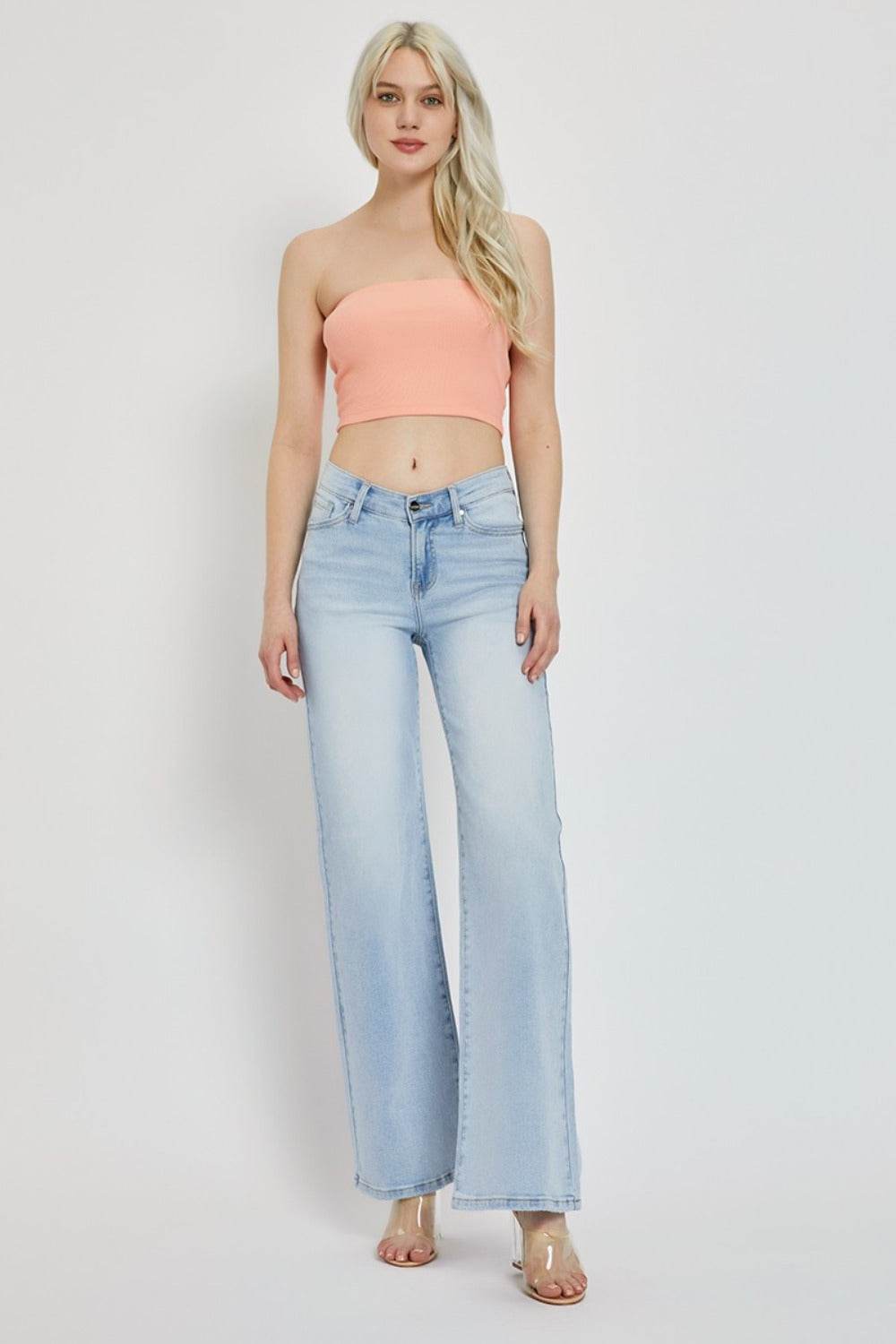 RISEN Full Size Wide Leg V Dipped Front Waist Jeans - Amexza