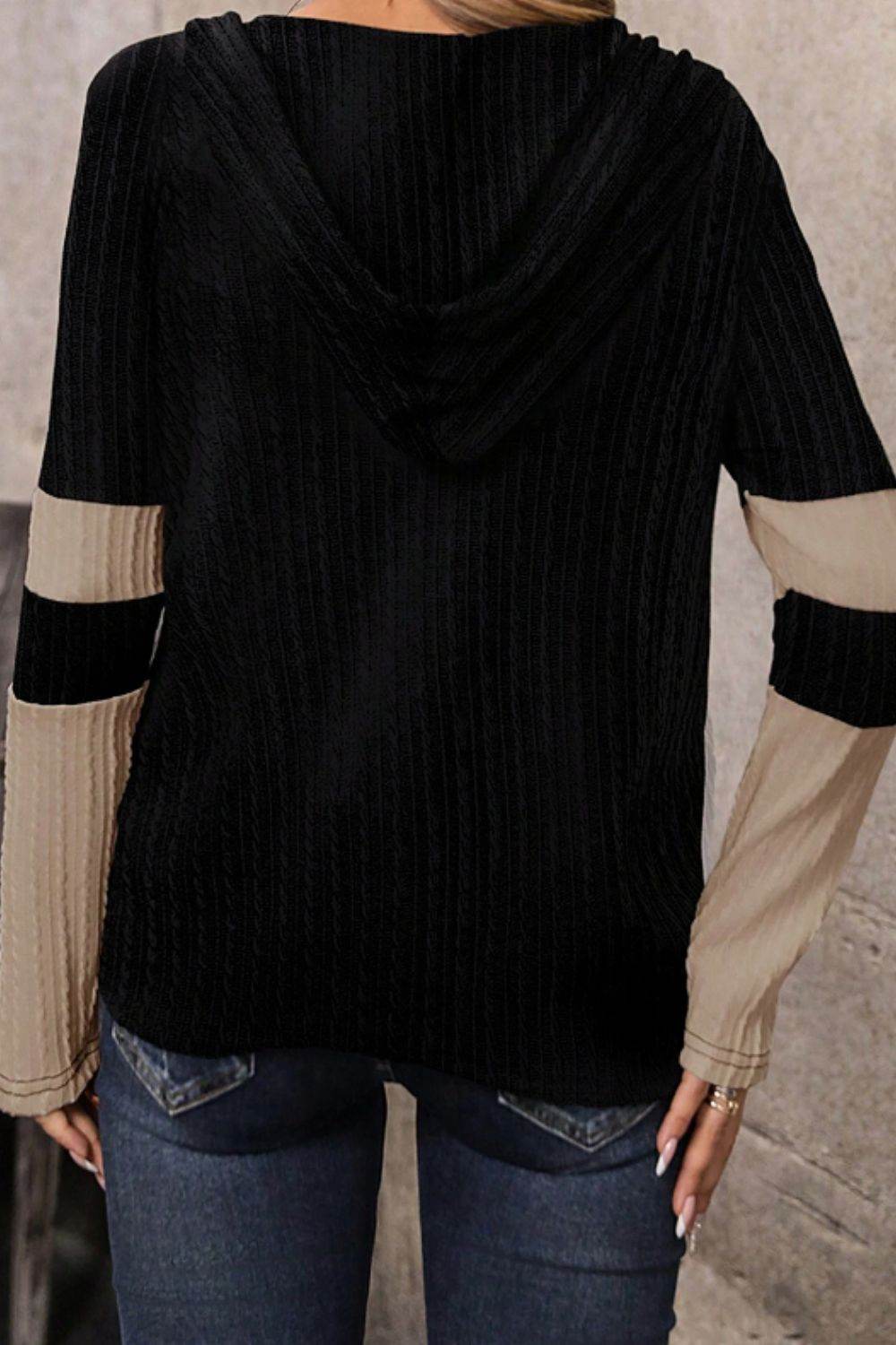 Drawstring Quarter Zip Contrast Long Sleeve Hoodie for a perfect OOTD – dress to impress outfits from Amexza