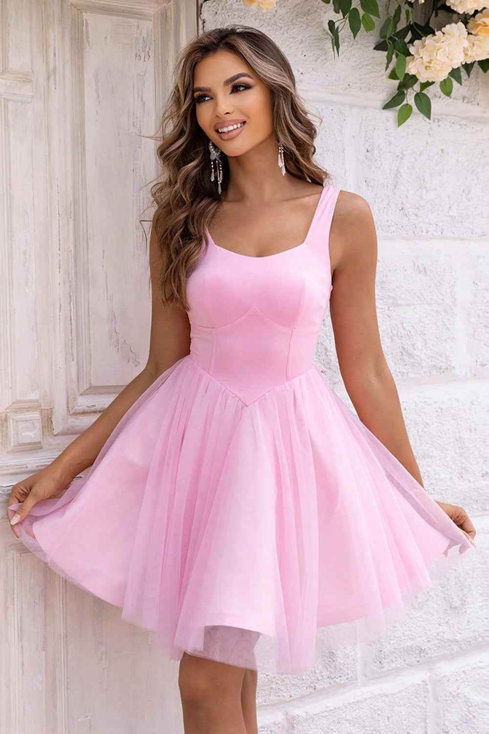 Wide Strap Mesh Dress Blush Pink for a perfect OOTD – dress to impress outfits from Amexza