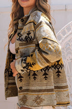 Pocketed Geometric Collared Neck Jacket - Amexza