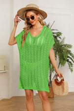 Openwork Side Slit Knit Dress Green One Size for a perfect OOTD – dress to impress outfits from Amexza