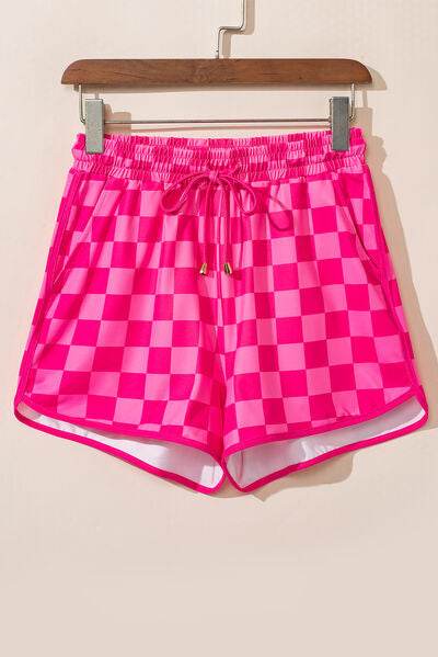 Drawstring Checkered Shorts with Pockets Hot Pink for a perfect OOTD – dress to impress outfits from Amexza