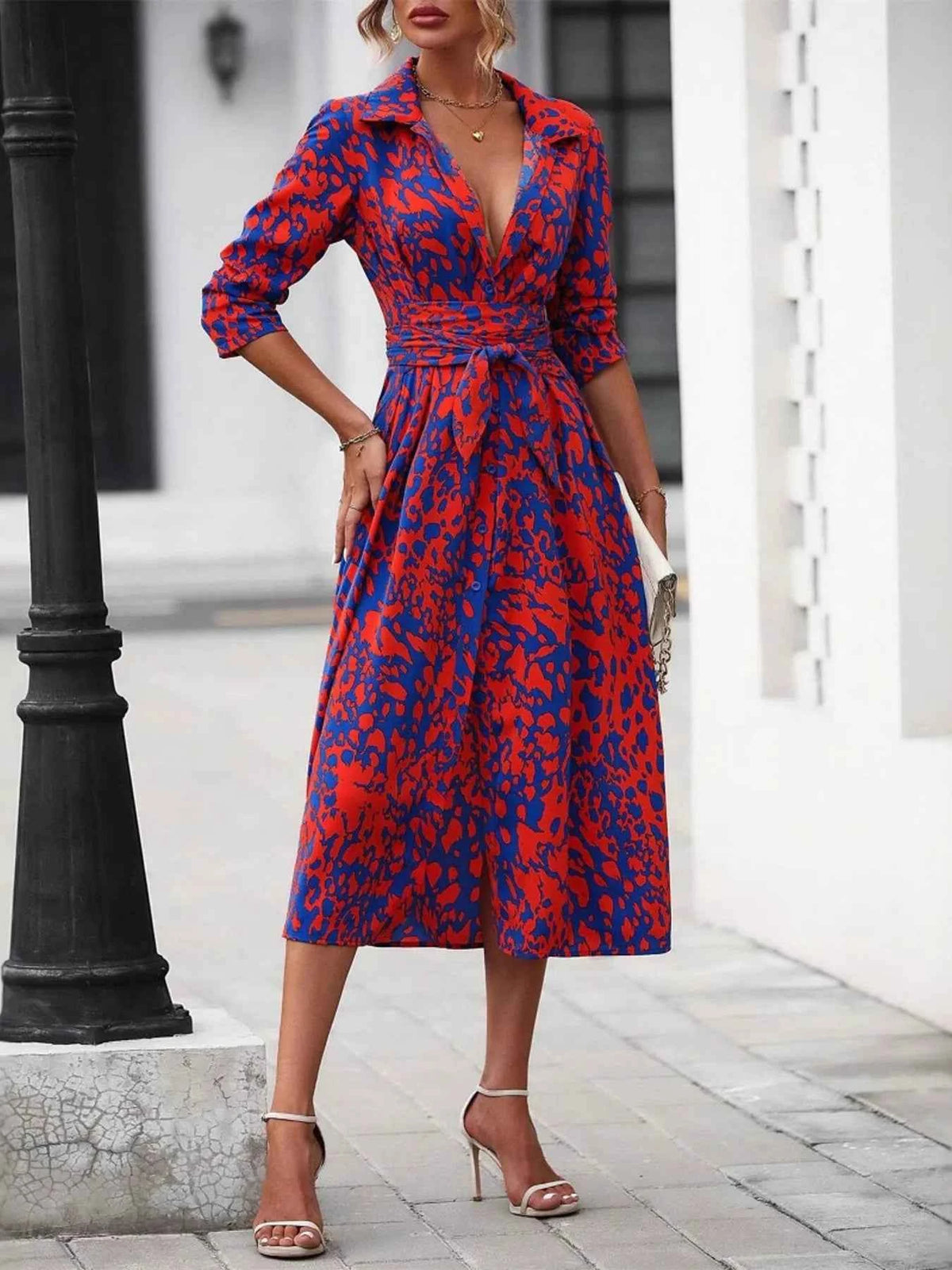 Printed Long Sleeve Shirt Dress