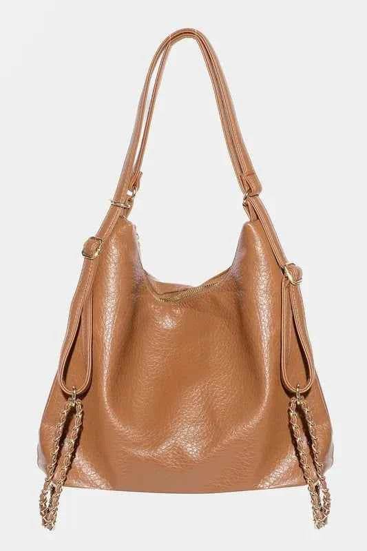 Fame PU Leather Multipurpose Shoulder Bag Caramel One Size for a perfect OOTD – dress to impress outfits from Amexza