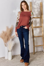 Hailey & Co Full Size Leopard Waffle-Knit Blouse for a perfect OOTD – dress to impress outfits from Amexza