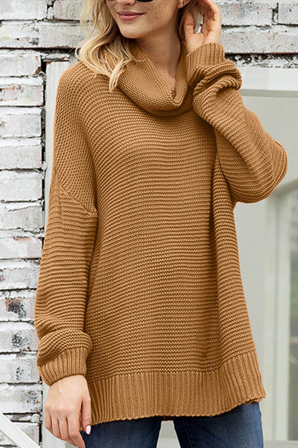 Side Slit Turtleneck Long Sleeve Sweater for a perfect OOTD – dress to impress outfits from Amexza