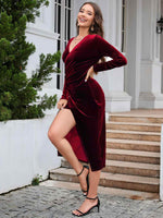 Ruched Slit Surplice Wrap Dress - Amexza