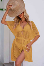 Openwork Tie Waist Cover Up Honey for a perfect OOTD – dress to impress outfits from Amexza
