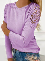 Full Size Cutout Round Neck Long Sleeve T-Shirt - Amexza