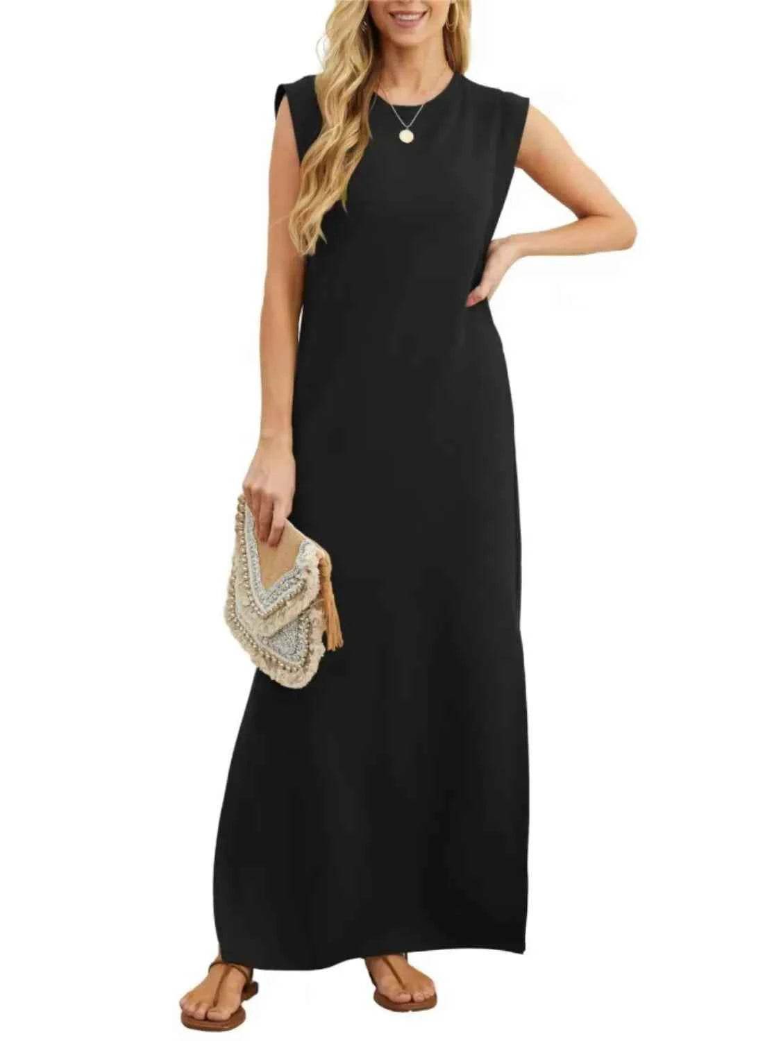 Full Size Slit Round Neck Sleeveless Maxi Tank Dress Plus Size for a perfect OOTD – dress to impress outfits from Amexza