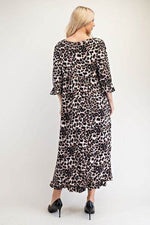 Celeste Full Size Leopard Round Neck Flounce Sleeve Dress for a perfect OOTD – dress to impress outfits from Amexza