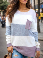 Striped Round Neck Sweater with Pocket for a perfect OOTD – dress to impress outfits from Amexza