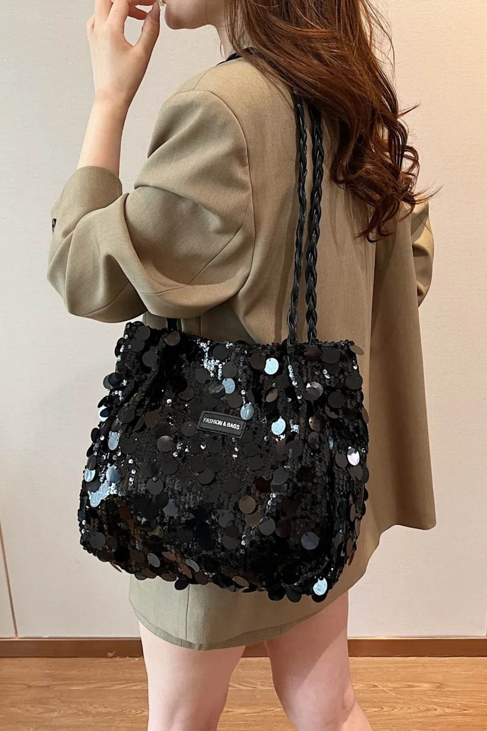 Sequin Braided Strap Shoulder Bag for a perfect OOTD – dress to impress outfits from Amexza
