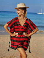 Angel Wings Tassel Openwork Striped V-Neck Cover Up for a perfect OOTD – dress to impress outfits from Amexza