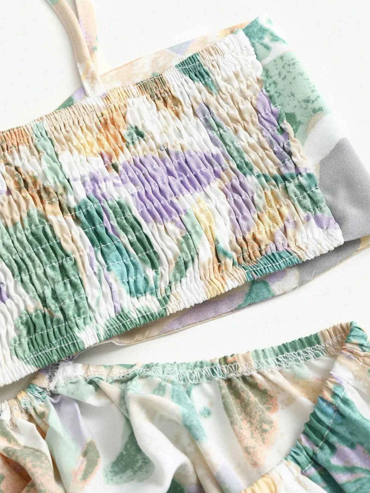 Smocked Printed Tie-Shoulder Dress