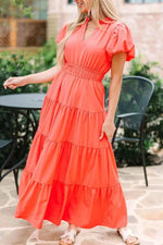 Notched Short Puff Sleeve Dress for a perfect OOTD – dress to impress outfits from Amexza