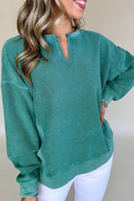 Notched Drop Shoulder Long Sleeve Sweatshirt Deep Teal for a perfect OOTD – dress to impress outfits from Amexza