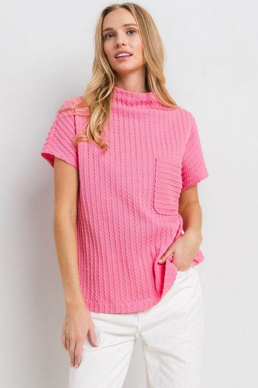 Ces Femme Texture Mock Neck Short Sleeve Knit Top for a perfect OOTD – dress to impress outfits from Amexza