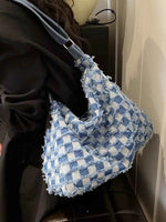 Raw Hem Denim Shoulder Bag Peacock Blue One Size for a perfect OOTD – dress to impress outfits from Amexza