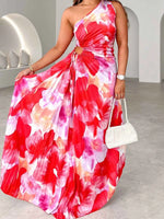 Printed One Shoulder Asymmetrical Maxi Dress
