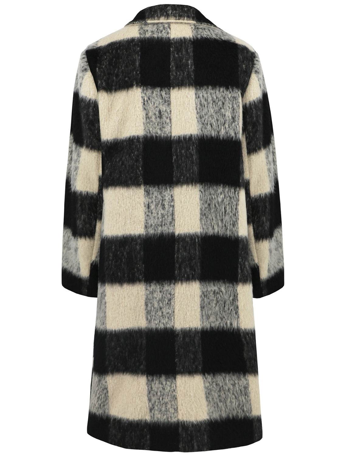 Plaid Double-Breasted Long Sleeve Coat - Amexza