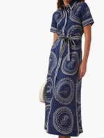 Printed Maxi Shirt Dress with Belt