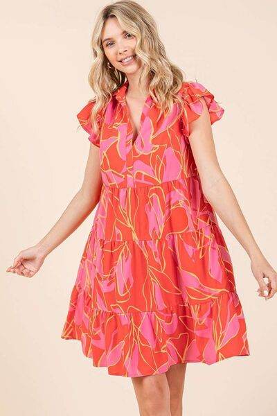 Mittoshop Leaf Print Ruffle Sleeve Tiered Mini Dress for a perfect OOTD – dress to impress outfits from Amexza