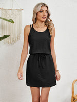 Eyelet Scoop Neck Sleeveless Dress - Amexza