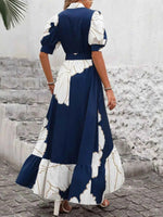 Printed Button Down Half Sleeve Maxi Shirt Dress