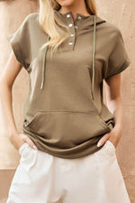 Drawstring Quarter Snap Cap Sleeve Hoodie for a perfect OOTD – dress to impress outfits from Amexza