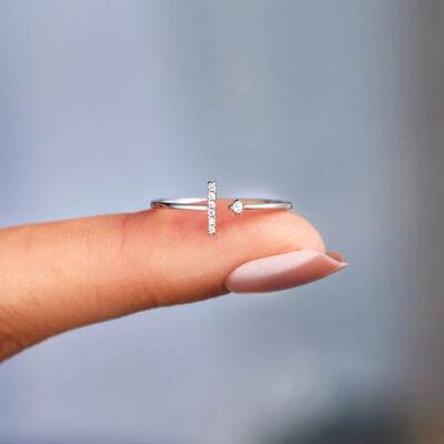 T Shape Inlaid Zircon 925 Sterling Silver Open Ring for a perfect OOTD – dress to impress outfits from Amexza