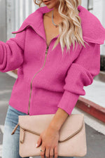 Zip Up Long Sleeve Cardigan - Amexza