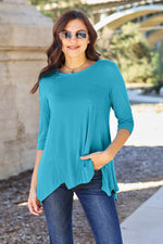 Basic Bae Full Size Round Neck Pocketed T-Shirt Sky Blue for a perfect OOTD – dress to impress outfits from Amexza