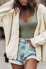 Cable-Knit Open Front Cardigan - Amexza