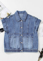 Button Up Cap Sleeve Denim Jacket - Amexza