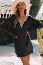 V-Neck Long Sleeve Mini Sweater Dress for a perfect OOTD – dress to impress outfits from Amexza