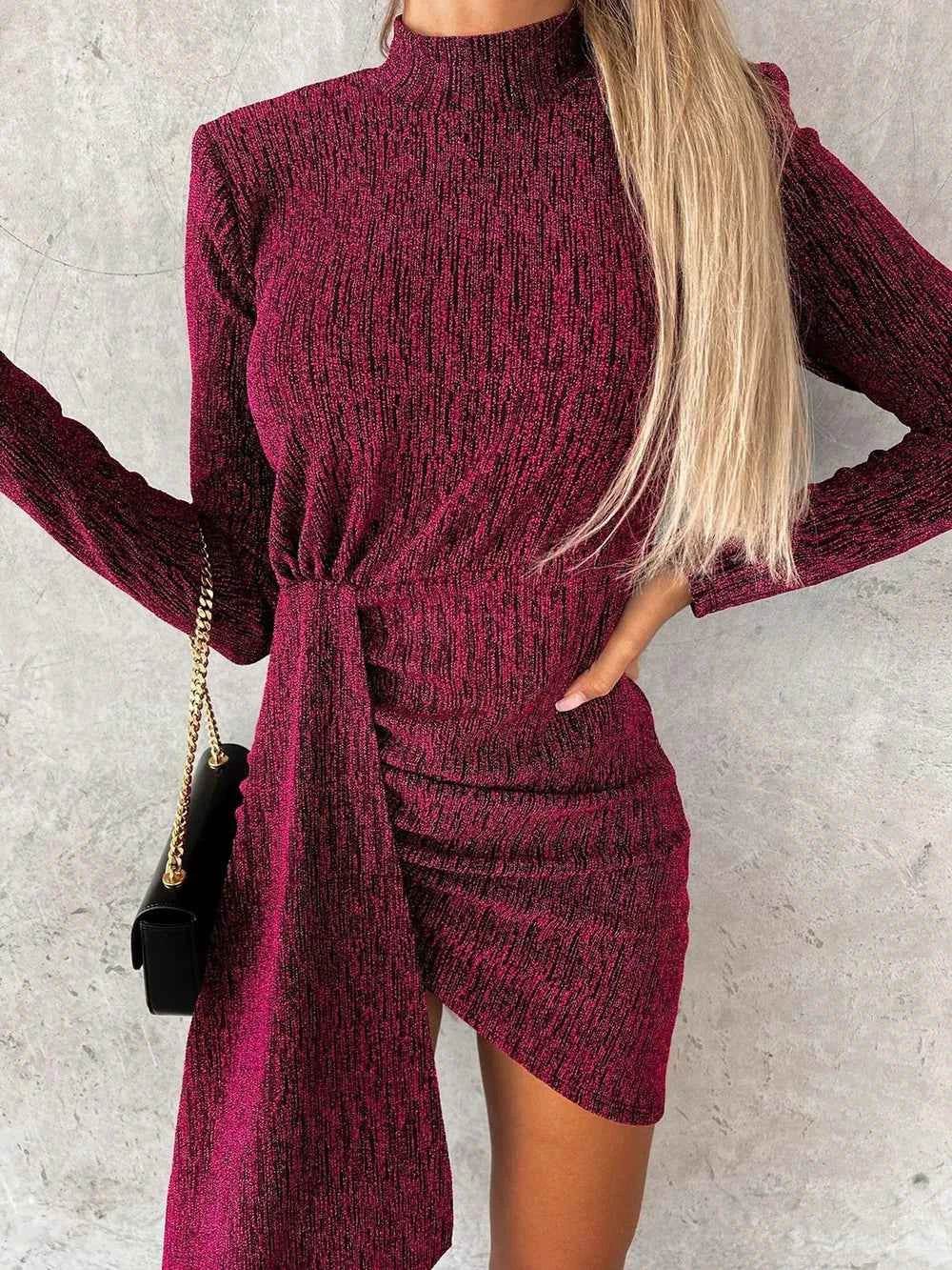 Heathered Mock Neck Long Sleeve Mini Dress for a perfect OOTD – dress to impress outfits from Amexza