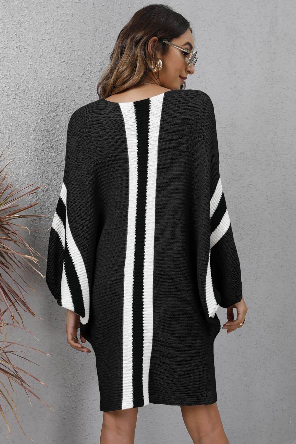 Ribbed Round Neck Long Sleeve Sweater Dress for a perfect OOTD – dress to impress outfits from Amexza