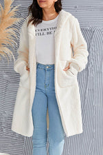 Double Take Full Size Hooded Teddy Bear Jacket with Thumbholes - Amexza